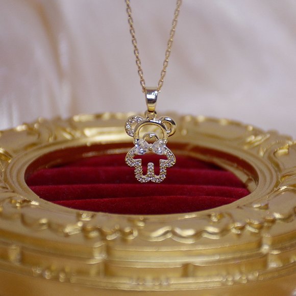 NEW 14K Gold Plated Diamond Bear Necklace a - Picture 5 of 10